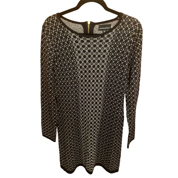 Cynthia Rowley Black & White Geometric Long Sleeve Knit Sweater Dress M‎ - Picture 3 of 11